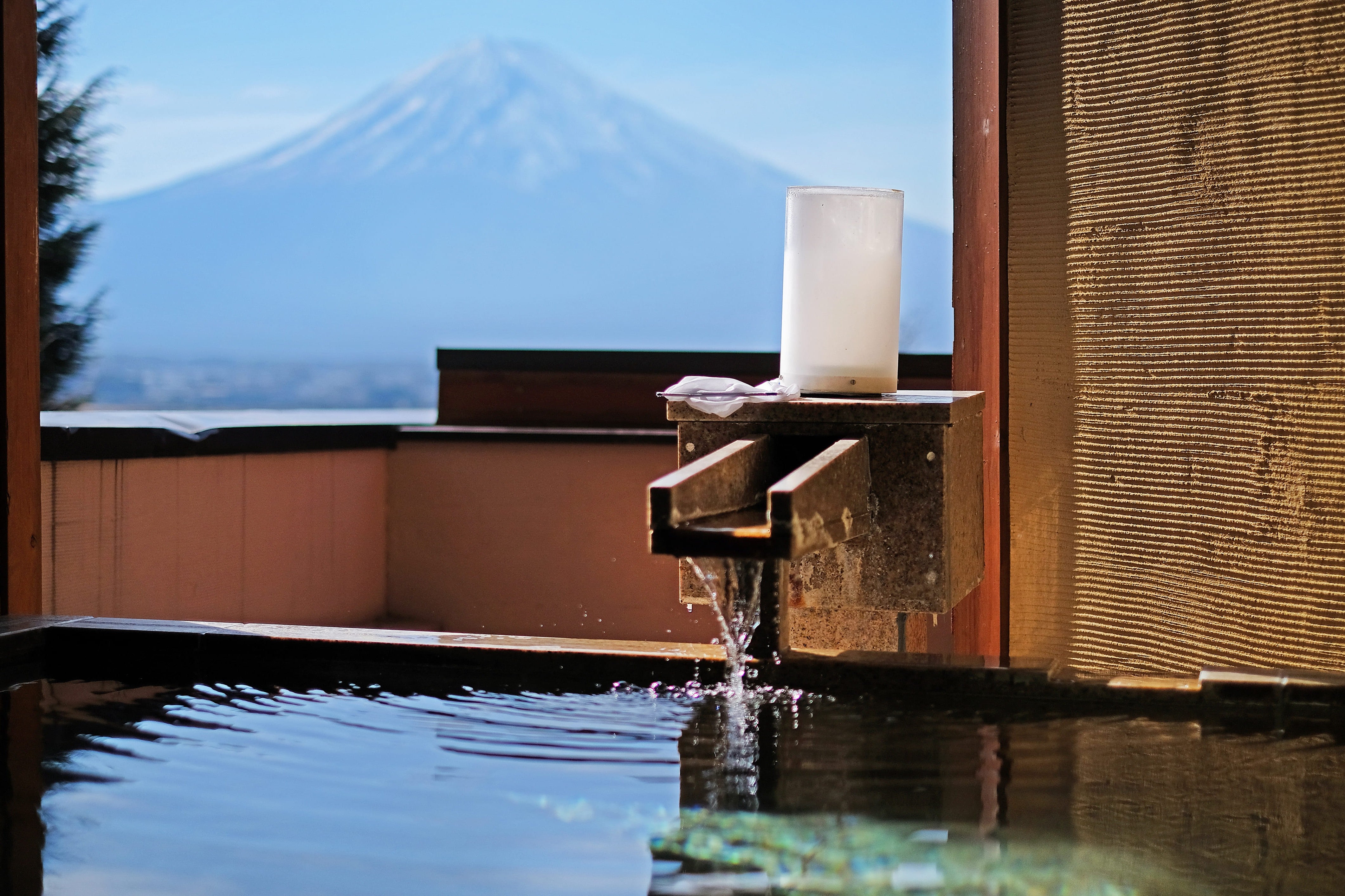 Open-air bath overlooking Mt. Fuji